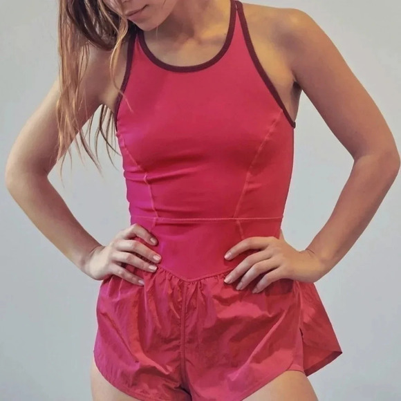 NWT Free People Movement Last Mile Runsie Onesie Romper in Hot Pink - Picture 1 of 9